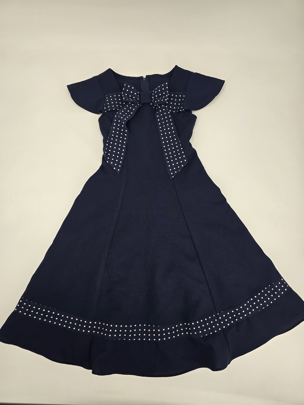 Bonnie Jean Navy Polka Dot Bow Fit-and-Flare Dress Size 7